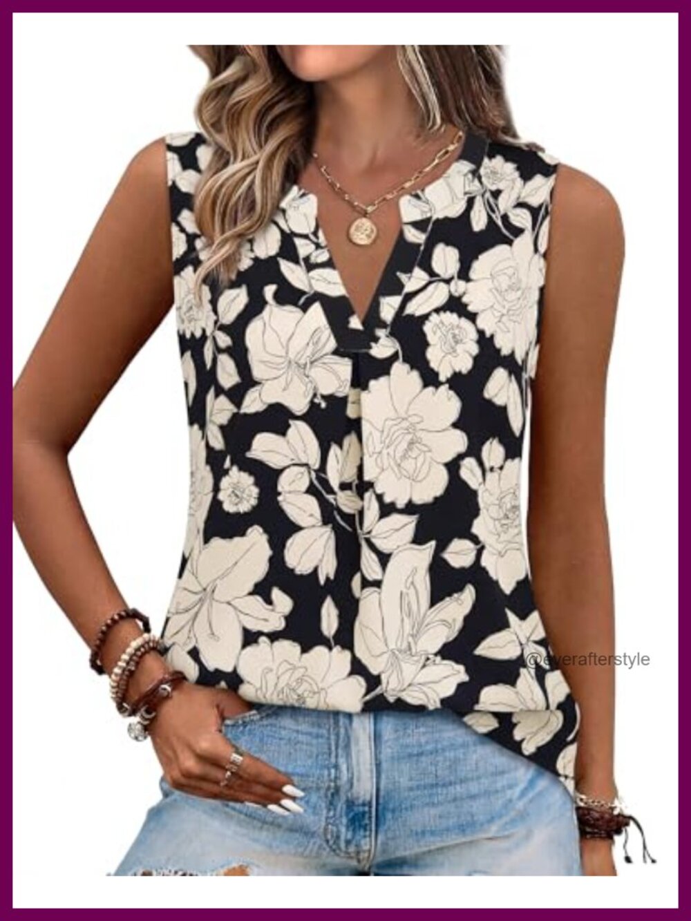 Sleeveless V Neck Tunic Tank Top Blouse Floral Summer Casual Women's